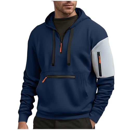KOG Hoodie für Herren Winter Hooded Sweatshirt Solid Kapuzenpullover Herbst Bekleidung Hoodies Sweatshirt mit Kapuze Basic Junge 2025 Große Größen Oberteile Baumwolle Kapuzenjacke Marine L von KOG