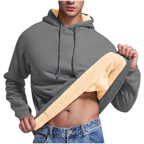 KOG Hoodie für Herren Winter Kapuzenpullover Einfarbig Hoodies Warm Kapuzenjacke Jungen Pullover Mode Bekleidung Freizeit Junge Herbst Locker Streetwear Baumwolle Oberteile Dunkelgrau L von KOG