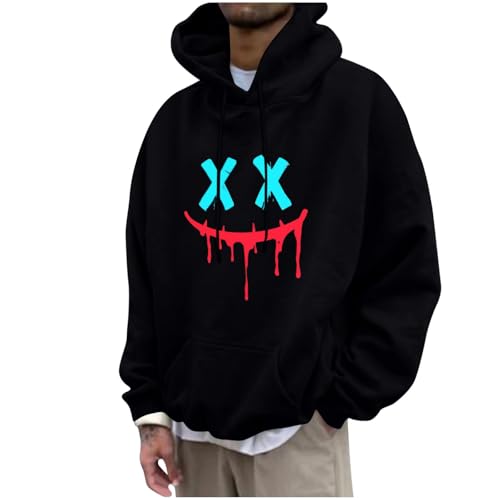 KOG Hoodie für Herren Winter Kapuzenpullover Tie-Dye Muster Hooded Sweatshirt Freizeit Streetwear Teenager Pullover Warme Langarmshirt Warmes Mode Slim Fit Baumwolle Kapuzenjacke Schwarz L von KOG