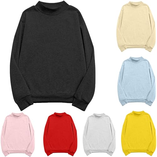 KOG Langarmshirt Damen Langarm Shirts Baumwolle Einfarbige Oberteile Retro Langärmeliges Tshirts Angebote Frauen Pullover Warme Top Teenager Mädchen Freizeit Longbluse Gutschein Schwarz M von KOG