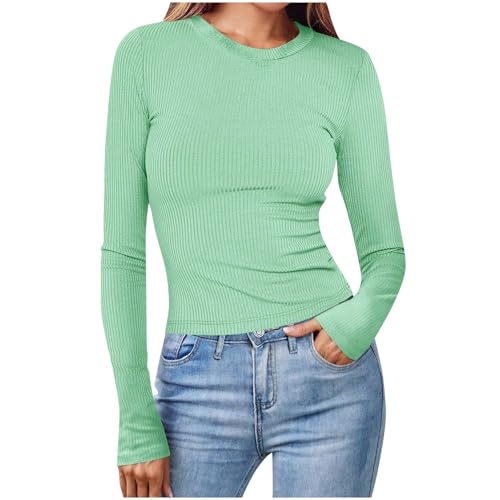 KOG Langarmshirt für Damen Langarm Shirts Baumwolle Einfarbig T-Shirts Elegant Langärmeliges Bekleidung Amazon Warehouse Deal Blusenshirt Vintage Frau Casual Oberteil Prime Mintgrün L KOG Langarmshirt für Damen Langarm Shirts Baumwolle Einfarbig T-Shirts Elegant Langärmeliges Bekleidung Amazon Warehouse Deal Blusenshirt Vintage Frau Casual Oberteil Prime Mintgrün L von KOG