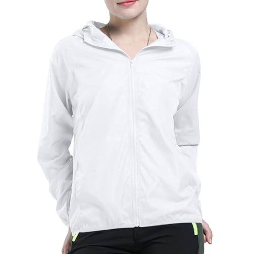 KOG Leicht Regenjacke Damen Wasserdicht Regenmantel Übergangsjacke Windbreaker mit Kapuze Fahrradjacke Regencape Dünne Fahrrad Regenjacken Wanderjacke Outdoor Jacken Angebote Des Tages Heute Weiß 4XL von KOG