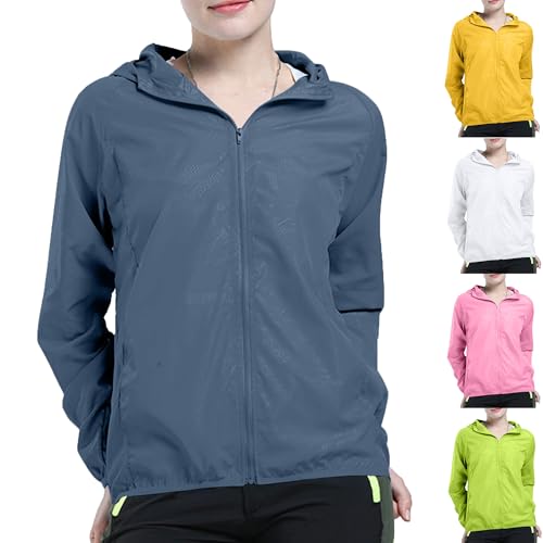 KOG Leicht Regenjacke Damen Wasserdicht Regenmantel Übergangsjacke Windbreaker mit Kapuze Fahrradjacke Regencape Dünne Fahrrad Regenjacken Wanderjacke Outdoor Jacken Gutschein Grau XXL von KOG