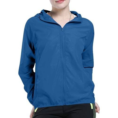 KOG Leicht Regenjacke Damen Wasserdicht Regenmantel Übergangsjacke Windbreaker mit Kapuze Fahrradjacke Regencape Dünne Fahrrad Regenjacken Wanderjacke Outdoor Jacken Outlet Angebote Blau L von KOG