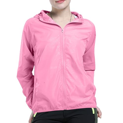 KOG Leicht Regenjacke Damen Wasserdicht Regenmantel Übergangsjacke Windbreaker mit Kapuze Fahrradjacke Regencape Dünne Fahrrad Regenjacken Wanderjacke Outdoor Jacken Sale Damen Rosa S von KOG