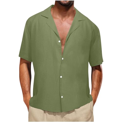 KOG Leinenhemd Herren Sommer Hemden Männer Streetwear Einfarbig Sommerhemd Leicht Baumwolle Sportshirt Amazon Basics Teenager Top Lose Tshirts Lässig Strand Hemden Amazon Gutschein Armeegrün L von KOG