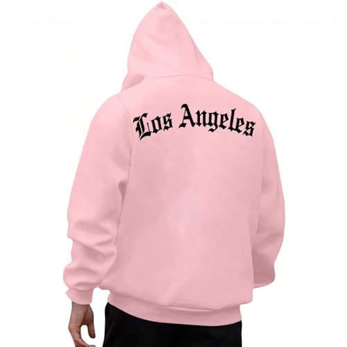 KOG Los Angeles Hoodie Herren Backprint Hooded Sweatshirt Tie-Dye Muster Kapuzenpullover Mode Kapuzenjacke Oberteil Warm Herbst Teenager Warme Oversize Pullover Baumwolle Oberteile Rosa 3XL von KOG