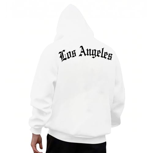 KOG Los Angeles Hoodie Herren Backprint Kapuzenpullover Mode Motiv Hooded Sweatshirt Mode Kleidung Männer Bekleidung Fashion Streetwear Warm Winter Pullover Baumwolle Langarmshirt Weiß XL von KOG