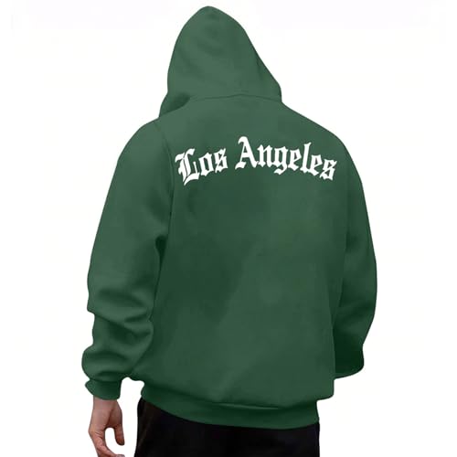 KOG Los Angeles Hoodie Herren Backprint Kapuzenpullover Mode Motiv Hoodies Basic Kapuzenjacke Teenager Hooded Sweatshirt Warmes Warm Warme Lose Oberteil Baumwolle Bekleidung Armeegrün 3XL von KOG