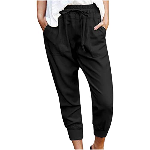 KOG Meine Bestellungen Anzeigen Damen Hose Leinenhose Fashion Sommerhose für Damen Leicht Leinen Elegante Cargo Hose Frau Jogging Hose Yogahose Weiße Arbeitshosen Schwarz 3XL von KOG