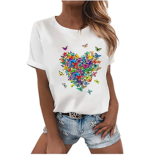 KOG Outlet Amazon Damen Shirt Sommer Mode Motiv Tshirt Retro Kurzarm T-Shirts Frauen Longbluse Elegant Grafik Bekleidung Teenager Baumwolle Basic Tops Damen Tshirt Sale Weiß L von KOG