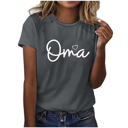 KOG Outlet Amazon Damen Tshirt Basic Oma Print Shirt Sommer Baumwolle Oberteil Muttertagsgeschenk Oma Geschenk Vintage Grafik Drucken Top Frauen Rundhals T-Shirts Grau XXL von KOG