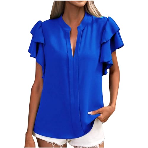 KOG Outlet Amazon Damen Tshirt Casual Einfarbig T-Shirts Lose Kurzarm Shirts Frau Blusen Oversized Grafik Drucken Kleidung Frauen Rundhals Vintage Longshirt Blitzangebote des Tages Blau XXL von KOG