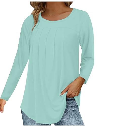 KOG Langarmshirt Damen Langarm Kleidung Einfarbige T-Shirts Lose Baumwolle Oberteil Frauen T-Shirt Casual Einfarbig V-Ausschnitt Freizeit Tshirt Grün XXL von KOG