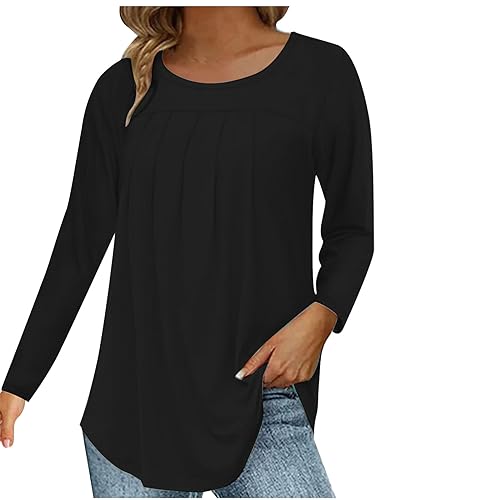 KOG Langarmshirt für Damen Langarm Shirt Einfarbig Oberteil Basic Baumwolle Bekleidung Frauen Blusen Lässig Sweatshirt V-Ausschnitt Winter Top Schwarz L von KOG