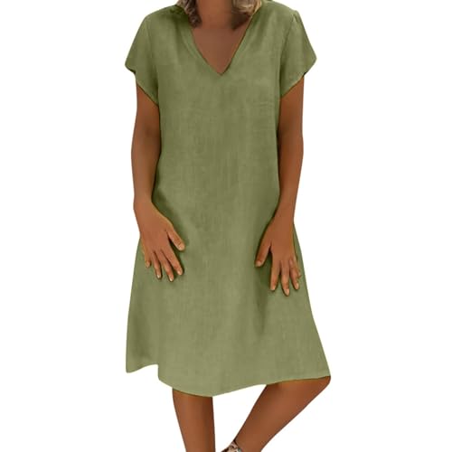 KOG Outlet Amazon Sommerkleider Damen Sommerkleid Casual T-Shirt Kleid Leinenkleid Frau Sommer Bekleidung Boho-Kleid Weißes Freizeitkleid Baumwolle Kleid Hochzeitsgast Amazon Basics Grün XXL von KOG
