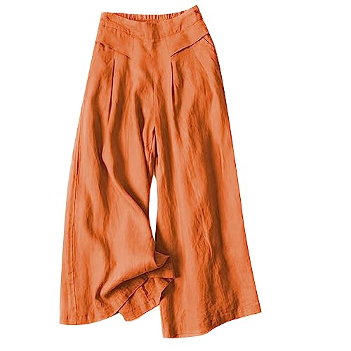 KOG Outlet Angebote Damen Hosen Leinenhose Sommer Sommerhose Baumwolle Casual Cargohosen Frauen Jogging Hose Einfarbige Retro Gym Hose Beige Fitnesshose Amazon Essentials Damen Orange L von KOG