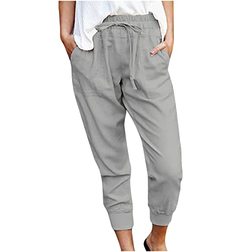 KOG Outlet Angebote Hose Damen Leinenhose Sommer Sommerhose Baumwolle Elegant Cargohose Teenager Mädchen Jogginghosen 2024 Yogahose Rote Schlaghose Kurzgröße Palazzo Hose Prime Grau 3XL von KOG