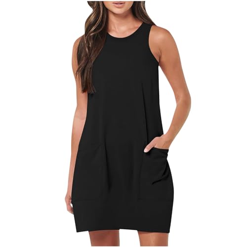 KOG Outlet Angebote Sommerkleider Sommerkleid Damen Mode Tshirt Kleid Einfarbige Frauen Vintage Sommerkleider Basic Umstandsmode Kleid Baumwolle Brautjungfernkleider Sale Angebote Schwarz XL von KOG