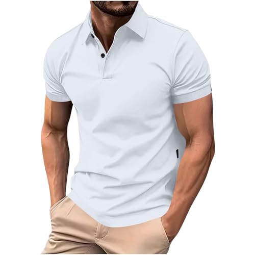 KOG Poloshirt Herren Golf Polo Shirt Kurzarm Kleidung Einfarbig Casual Baumwolle Wandershirt Herren Männer Top Lässig Bekleidung Gym T-Shirts Weiß M von KOG