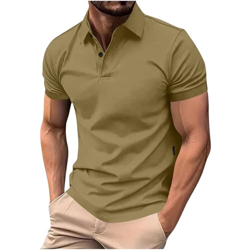 KOG Poloshirt Herren Golf Polo Shirt Kurzarm Oberteil Einfarbig Loose Fit Baumwolle Streetwear Gutschein Amazon Arbeitsshirt Vintage Sweatshirt Teenager Freizeit Tshirts Gutschein Khaki XXL von KOG