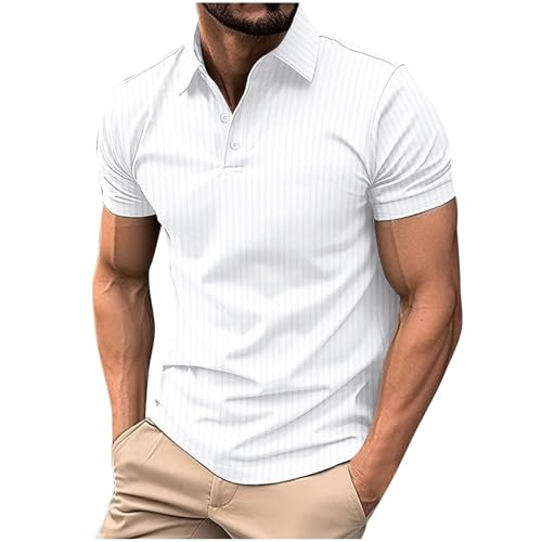 KOG Poloshirt Herren Golf Polo Shirt Kurzarm Oberteil Einfarbig Retro Baumwolle Shirts Teenager T-Shirts Bequemes Freizeitshirt Große Größen Kleidung Weiß L von KOG