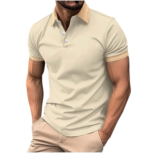KOG Poloshirt Herren Golf Polo Shirt Kurzarm Oberteil Einfarbig Sportshirt Lässig Baumwolle Shirts Männer Loose Fit Freizeitshirt Teenager Basic Bekleidung Khaki XXL von KOG