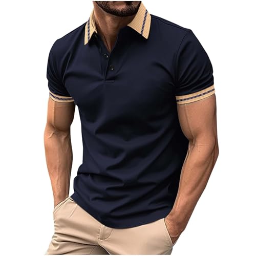 KOG Poloshirt Herren Polo Shirt Kurzarm Bekleidung Einfarbig Oberteil Basic Baumwolle Laufshirt Männer Tshirts Casual Wandershirt Retro Arbeitsshirt Marine XXL von KOG