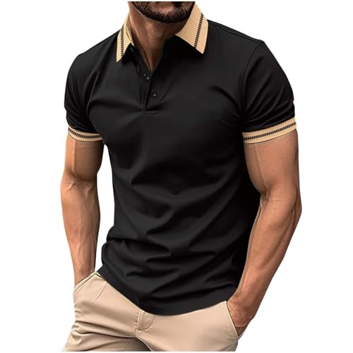 KOG Poloshirt Herren Polo Shirt Kurzarm Bekleidung Einfarbige T-Shirt Leicht Baumwolle Wandershirt Junge Oberteile Sommer Arbeitsshirt Männer Retro T-Shirts Schwarz M von KOG