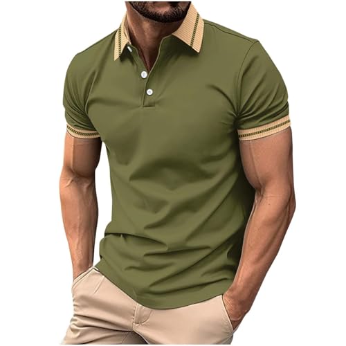 KOG Poloshirt Herren Polohemd Kurzarm Kleidung Einfarbig Shirts Gym Baumwolle Oberteile Teenager T-Shirt Fashion Arbeitsshirt Jungen Slim Fit Poloshirt Armeegrün XXL von KOG