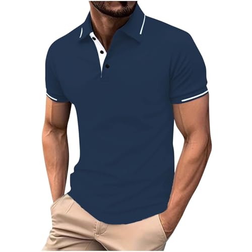 KOG Poloshirt Herren Polohemd Kurzarm Oberteil Einfarbig Wandershirt Mode Baumwolle Kleidung Männer Top Casual Freizeitshirt Junge Bequemes Shirt Marine M von KOG