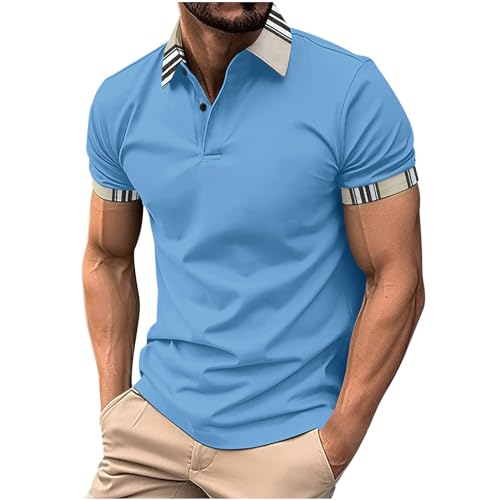KOG Poloshirts für Herren Polo Shirt Kurzarm Bekleidung Einfarbig Wandershirt Retro Baumwolle Sportshirt Gutschein Männer Shirt Freizeit T-Shirts Casual Oberteil Sale Herren Himmelblau XL von KOG