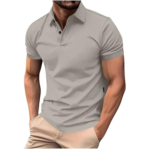 KOG Poloshirts für Herren Polo Shirt Kurzarm Bekleidung Einfarbige Tshirts Loose Fit Baumwolle Wandershirt Teenager Mode Shirt Männer Sommer T-Shirts Grau XXL von KOG