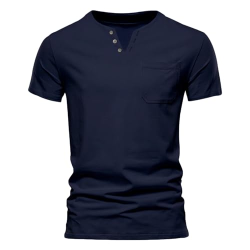 KOG Poloshirts für Herren Polohemd Kurzarm Bekleidung Einfarbig Wandershirt Retro Baumwolle Oberteile Amazon Basics Männer Tshirts Sommer Streetwear Lässig Tshirt Outlet Amazon Marine XXL von KOG