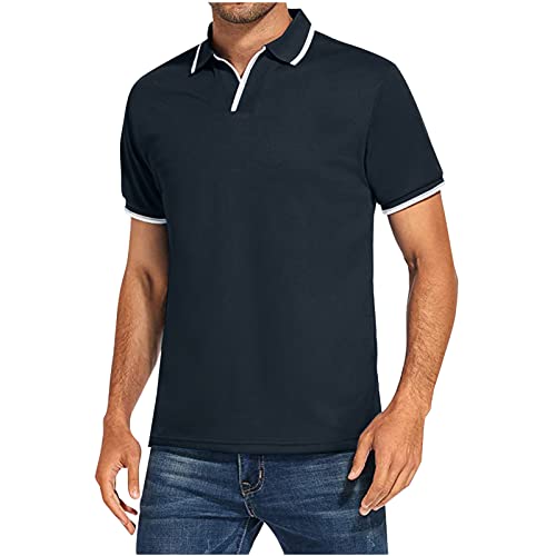KOG Poloshirts für Herren Polohemd Kurzarm Kleidung Einfarbig Bekleidung Vintage Baumwolle Oberteil Gutschein Amazon Tops Sommer Sportshirt Jungen Lose Top Sale Angebote Marine 3XL von KOG