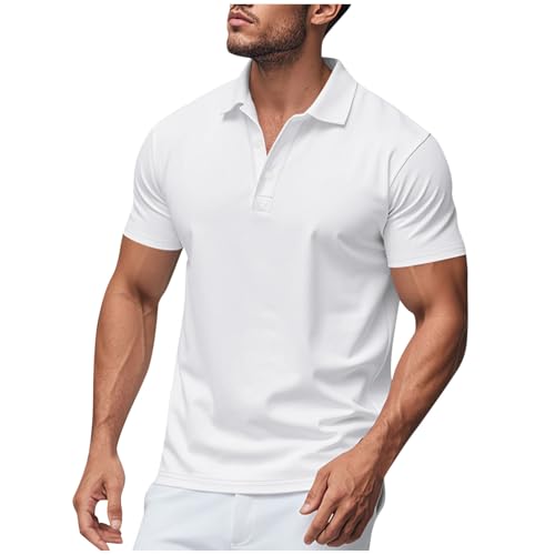 KOG Poloshirts für Herren Polohemd Kurzarm Kleidung Einfarbig Laufshirt Loose Fit Baumwolle Arbeitsshirt Jungen Mode Top Männer Bequemes T-Shirts Weiß M von KOG