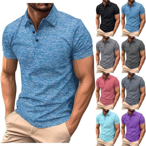 KOG Poloshirts für Herren Polohemd Kurzarm Oberteil Einfarbig Freizeitshirt Retro Baumwolle Arbeitsshirt Teenager Top 2025 Oberteile Fashion Poloshirt Blau M von KOG