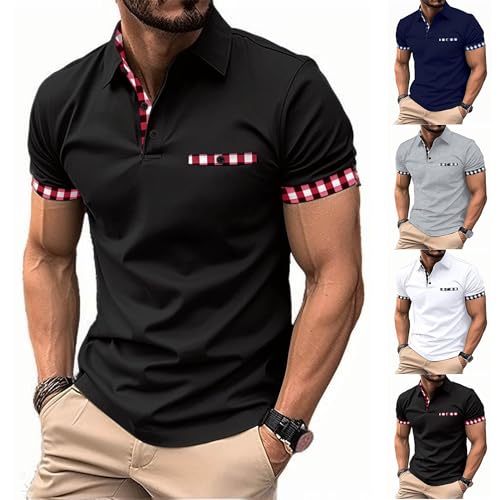 KOG Poloshirts für Herren Polohemd Kurzarm Oberteil Einfarbig Kleidung Basic Baumwolle Shirts Teenager Sportshirt Lässig Top Männer Slim Fit T-Shirt Warehouse Deal Schwarz 3XL von KOG