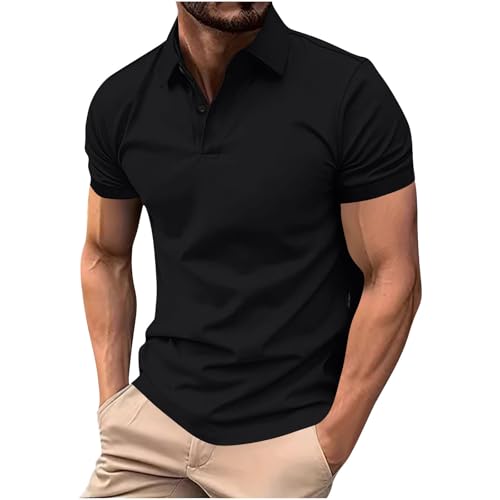 KOG Poloshirts für Herren Polohemd Kurzarm Oberteil Einfarbige T-Shirts Sommer Baumwolle Bekleidung Männer Shirts Lässig Freizeitshirt Junge Retro Shirt Schwarz XXL von KOG