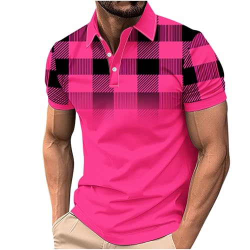 KOG Poloshirts für Herren Polohemd Kurzarm Oberteil Tie-Dye Muster Kleidung Basic Baumwolle T-Shirts Angebote des Tages Heute Shirt 2025 Sportshirt Männer Casual T-Shirt Prime Knalliges Pink 4XL von KOG
