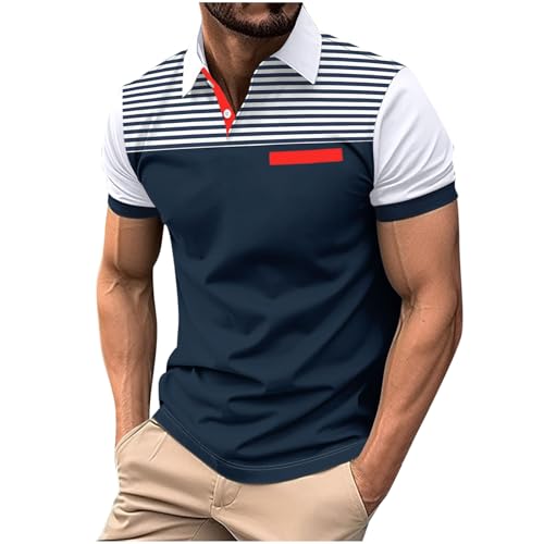 KOG Poloshirts für Herren Polohemd Kurzarm Oberteile Einfarbig Shirt Fashion Baumwolle Arbeitsshirt Freizeitshirt Vintage T-Shirt Männer Mode Tops Marine XL von KOG