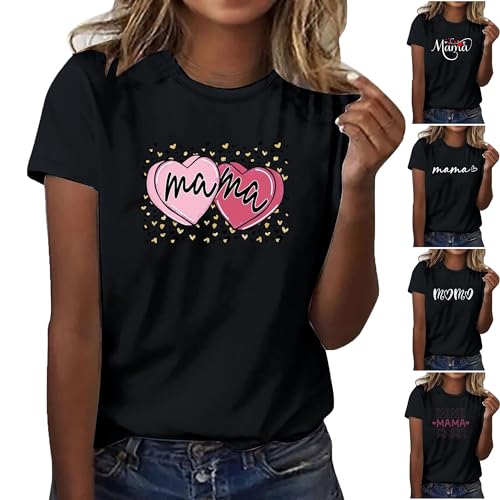 KOG Prime Damen Shirt Lose Mama Print Tshirts Retro Baumwolle Kleidung Mama Große Größen Mode Motiv Top Frauen Rundhals Elegant Blusen Outlet Amazon Schwarz XXL von KOG