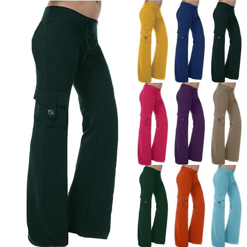 KOG Prime Hose Damen 2024 Sommerhose für Damen Leicht Baumwolle Elegant Cargohose Teenager Mädchen Jogginghose Musselin Outdoorhose Kurzgröße Festliche Hosen Outlet Angebote Armeegrün XXL von KOG