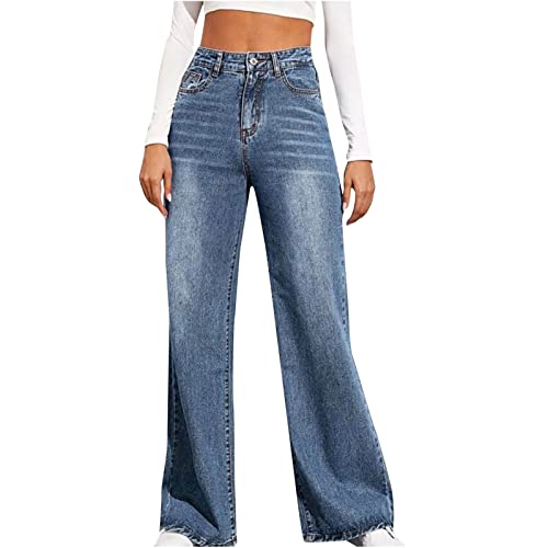 KOG Prime Jeans Damen Jeanshose Hose Casual Sommerhose Leicht Baumwolle Leicht Cargohose Frauen Outdoor Hose Mode Wanderhose High Waist Chino Hose Oversize Breite Hosen Angebote Blau XS von KOG