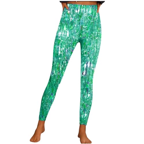 KOG Prime Leggings Damen High Waist Leggins Blickdichte Leggings mit Taschen Elegante Fitnesshose Frauen Jogginghose Einfarbig Sport Hose Sommer Kurzgröße Laufhose Angebote Grün M von KOG