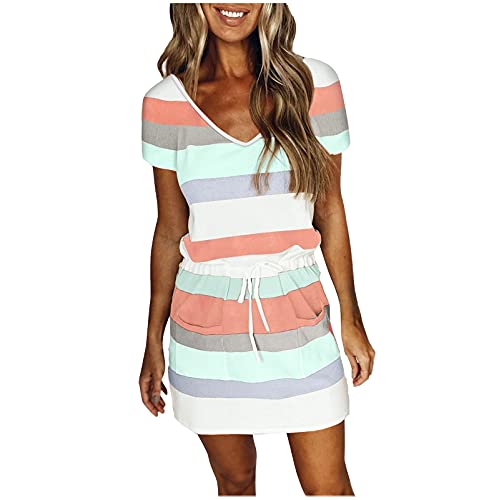 KOG Prime Sommerkleid Damen Sommerkleider Elegant Kleider Grafik Frauen Casual Basic T-Shirt Kleid Weiße Teenager Hemdkleid Blusen Kleider Baumwolle Kleid Hochzeitsgast Minzgrün S von KOG