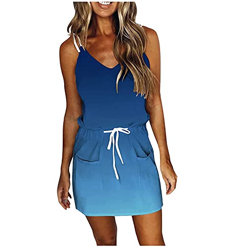 KOG Prime Sommerkleid Sommerkleider Damen Elegante Kleider Grafik Elegant Oberteile Shirtkleid Langes Teenager Kleid Strandkleider Baumwolle Kleider für Hochzeitsgäste Warehouse Deal Blau XL von KOG