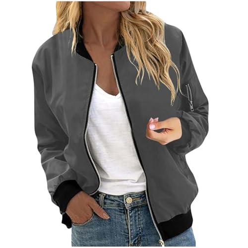 KOG Regenjacke Damen Wasserdicht Funktionsjacke Dünne übergangsmantel Hoodie Jacke Einfarbig Oberteile Frau Mode Softshelljacke Elegant Outdoor Jacken Frauen Herbstjacke Dunkelgrau M von KOG