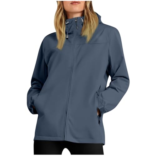 KOG Regenjacke Damen Wasserdicht Funktionsjacke Herbst Windbreaker Jacken Solid Oberteile Frau Trainingsjacke Elegante Fahrradmantel Slim Fit Motorrad Jacke Frauen Regenmantel Grau L von KOG