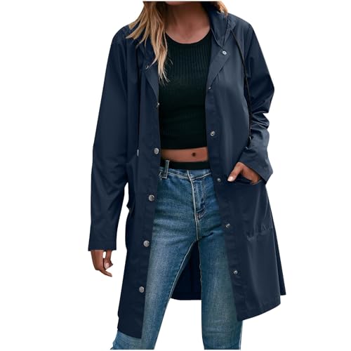 KOG Regenjacke Damen Wasserdicht Funktionsjacke Leichte Fahrradjacke Zipper Jacke Solid Oberteile Teenager Mädchen übergangsjacken Mode Fahrradmantel Lose Jacken Übergangsjacke Marine M von KOG